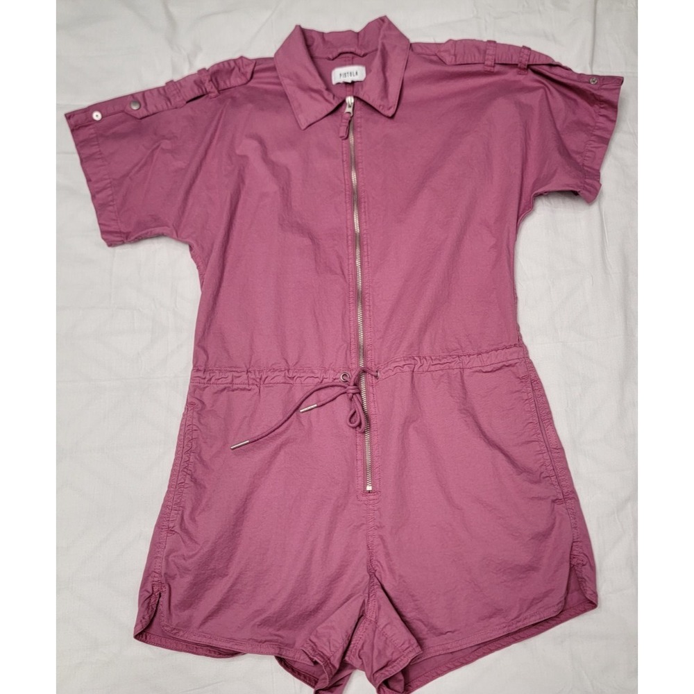 Pistola Shorts Romper Size Small Pink Zip Front Utility Drawstring Pockets - Picture 4 of 13